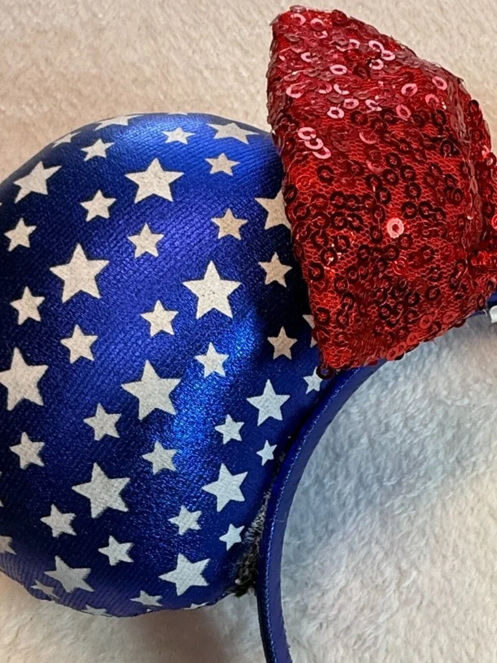 Disney Parks Red White Blue Stars & Stripes Patriotic Minnie Mouse Ears Headband